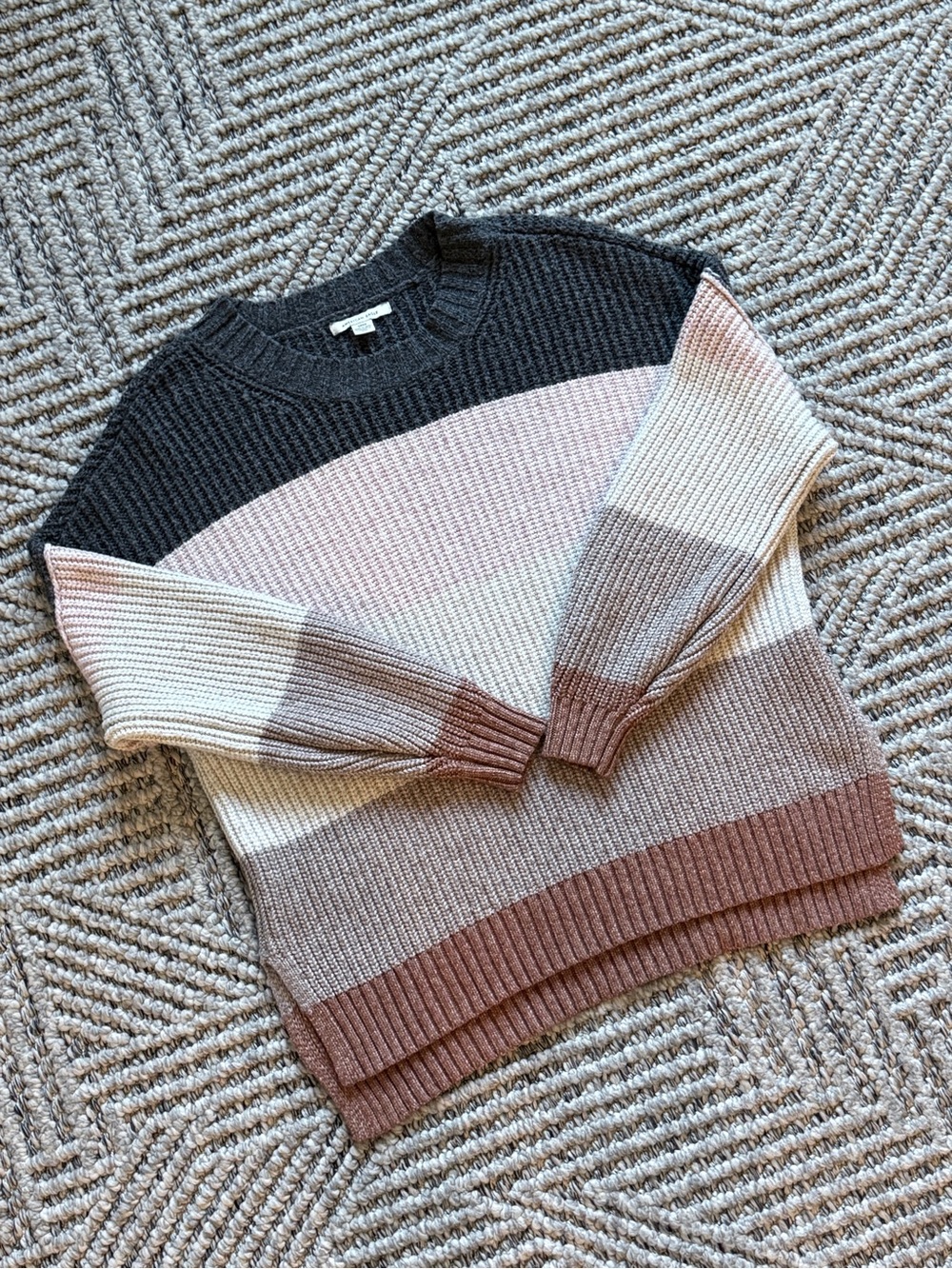 Colorblock Crewneck Sweater in Charcoal, Blush, Cream & Taupe